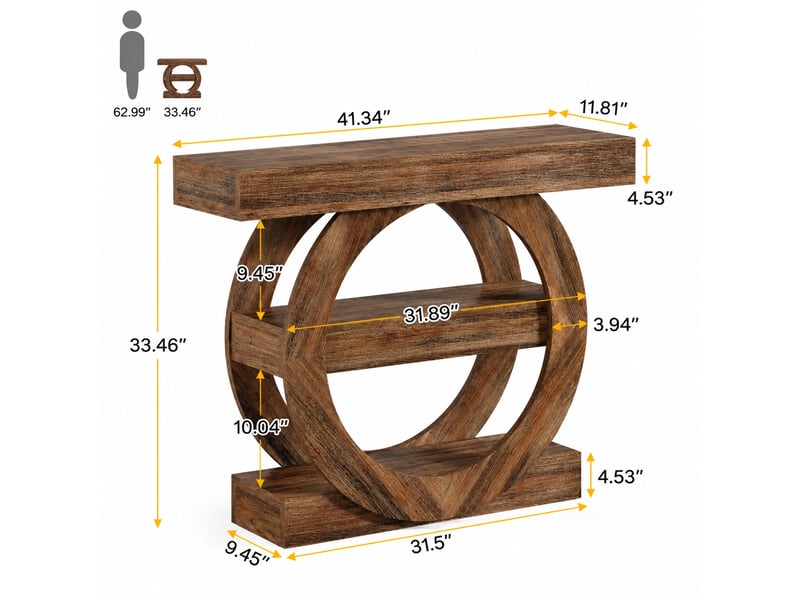  Table console 105 x 30 x 85 cm marron rustique en bois, trois étagères ouvertes pour entrée et salon  - Conforama C