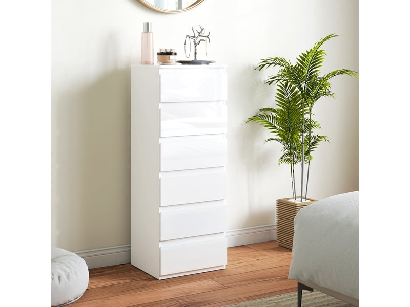  Commode colonne 5 tiroirs façade blanc laqué  - Conforama B