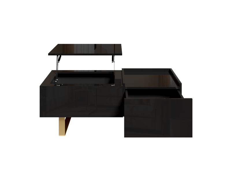 Table basse réglable en hauteur, table basse de rangement en mdf finition brillante, table basse avec tiroir et pieds en fer, table de salon moderne - Conforama E