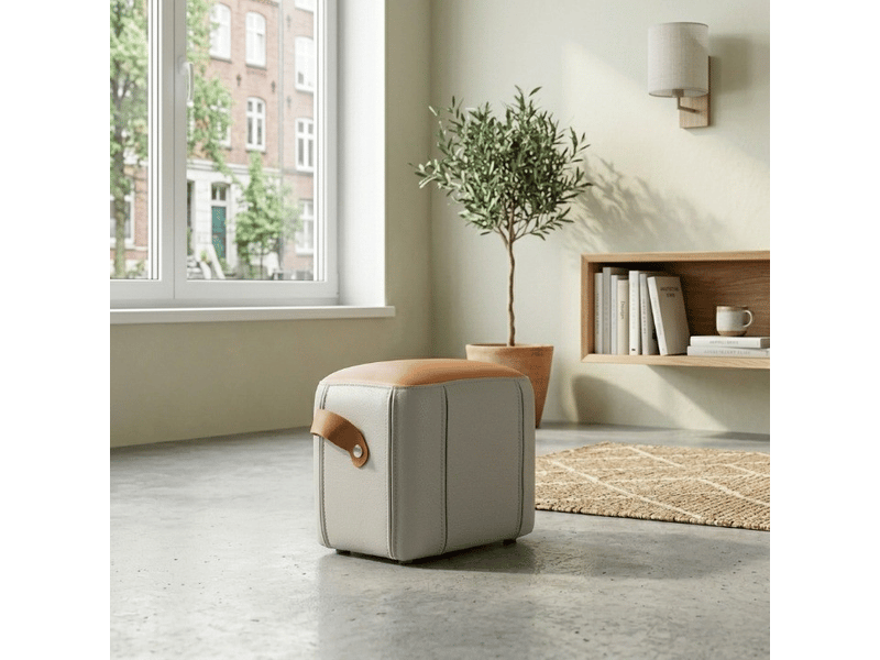 Tabouret moderne avec poignée en similicuir rembourré pour salon - Conforama E