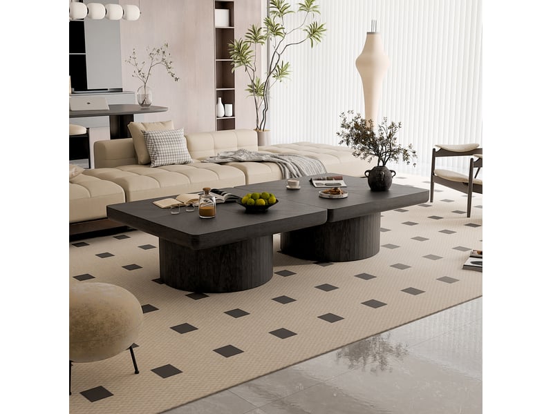 Table basse carrée 78x78x38 cm noir avec plateau épais et base cylindrique  - Conforama R
