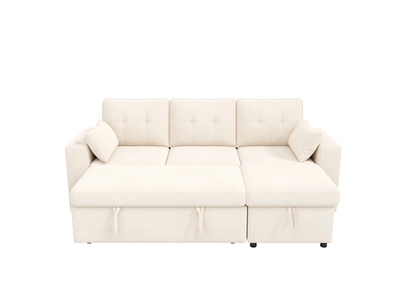  Canapé d'angle modulable - forme l - convertible - rangements intégrés - éclairage led - usb et type-c - tissu chenille - beige CozyNest - Conforama A