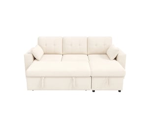 Canapé d'angle modulable - forme l - convertible - rangements intégrés - éclairage led - usb et type-c - tissu chenille - beige