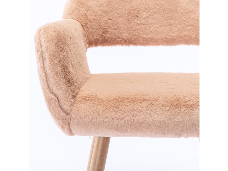  Fauteuil de table en fausse fourrure - 59x46x79 cm - fauteuil rembourré pieds métal effet bois - camel  - Conforama C
