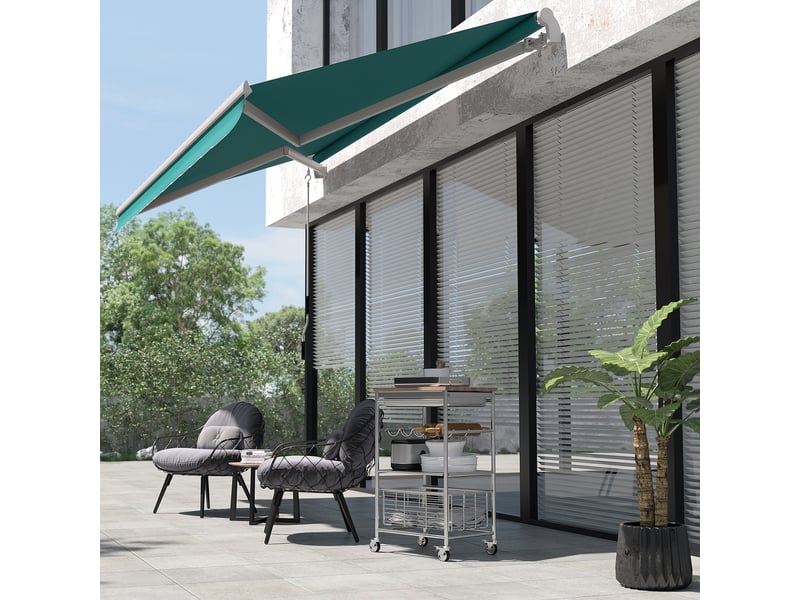 Store banne manuelle 395 x 245 cm avec manivelle, pour balcon, terrasse ou patio, en aluminium et toile polyester 280 gm², anti-uv, verte - Conforama C
