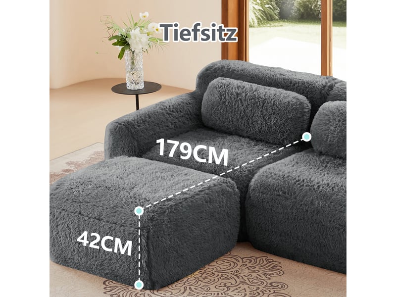  Canapé d'angle, canapé modulable – forme u, sans montage, mousse haute densité, en tissu, gris, base antidérapante  - Conforama E