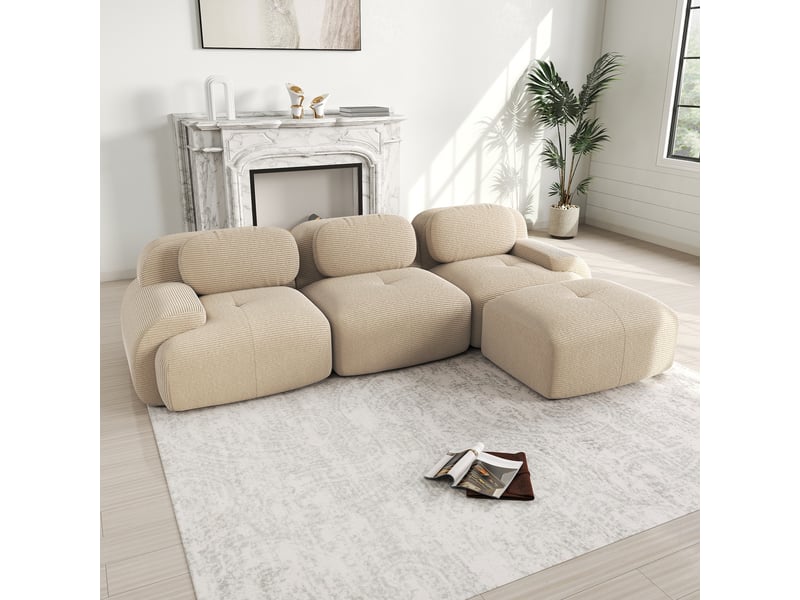  Canapé d'angle modulable en velours côtelé, beige, 298 x 178 x 70 cm Fay Lum - Conforama D