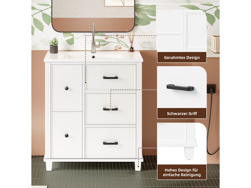  Meuble lavabo avec vasque céramique 4 tiroirs blanc 76.5 x 47 x 83.5 cm NK000025AAK - Conforama E