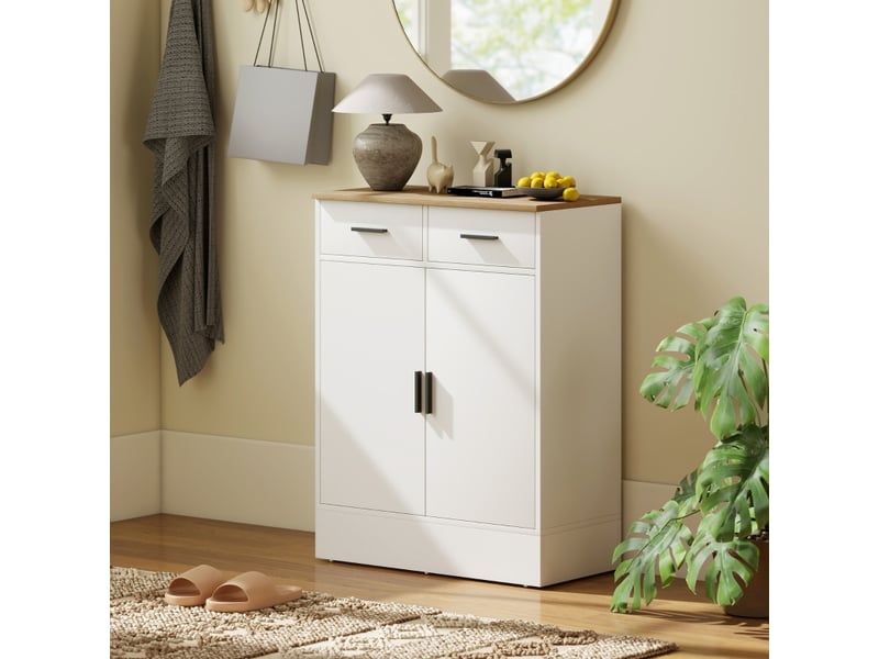 Buffet de rangement avec 2 tiroirs et étagère réglable pour cuisine et salon en bois blanc 68,6 × 35 × 90,3 cm - uvrion - Conforama B
