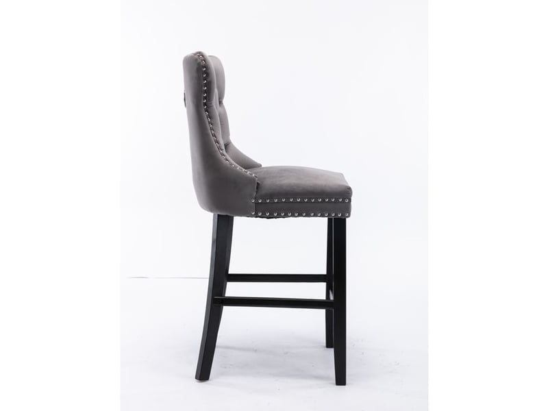  Tabourets de bar en velours - ensemble de 2 - velours capitonné - pieds en bois massif - garniture de clous chromés gris - Conforama D