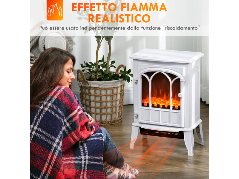  Cheminée électrique sur pied, puissance 1000 w 2000 w, effet flamme réglable, 39 x 23 x 56,5 cm, blanche  - Conforama D
