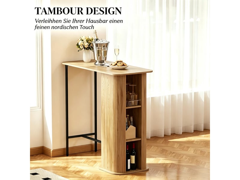 Table de bar avec prises intégrées, 3 compartiments de rangement et pieds en métal - Conforama E