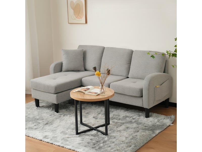  Canapé d'angle en l modulable, canapé 3 places avec méridienne réversible en tissu coton et lin, adapté aux petits espaces, 166x118x77 cm  - Conforama W