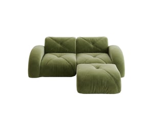 Canapé modulable ulevr 2 places avec pouf en chenille vert, mousse haute densité 32d, 204 x 171 x 76 cm