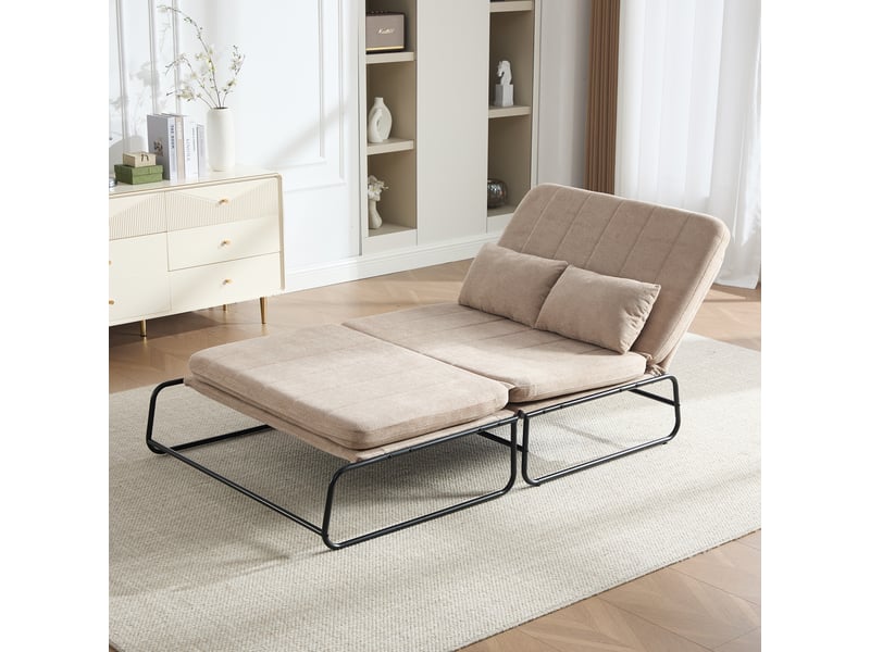 Canapé convertible 2 places avec poches latérales et coussin lombaire, structure métal, chenille kaki, 104×85×92 cm - Conforama B