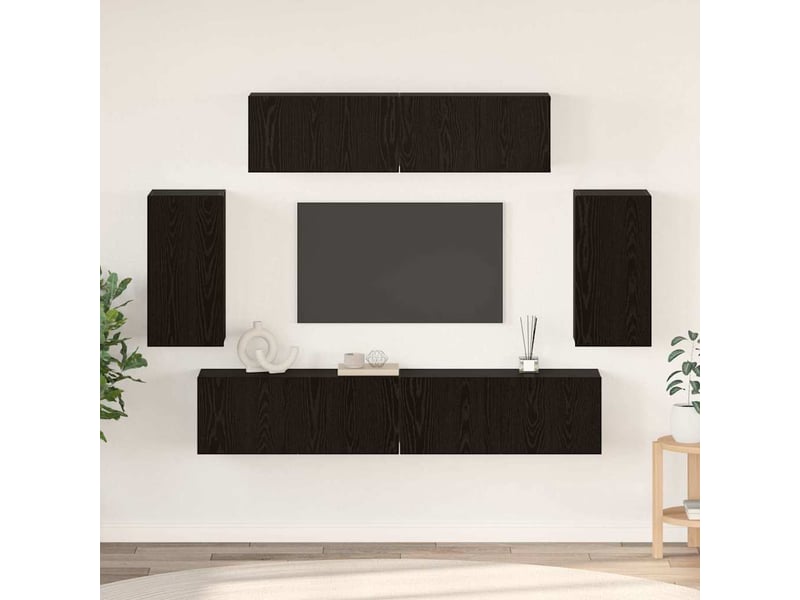  Ensemble meuble tv - banc tv - meuble de rangement 6 pcs chêne noir bois d'ingénierie  - Conforama B