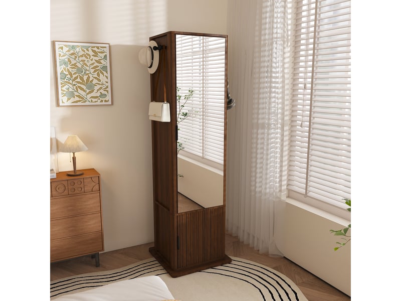  Armoire à bijoux pivotante 360° avec miroir, rangement 4-en-1, noyer foncé  - Conforama E