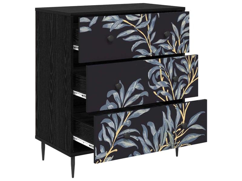  Commode chambre, meuble de rangement dokkum imprimé fougère bleue 66 x 36,5 x 76 cm  - Conforama C