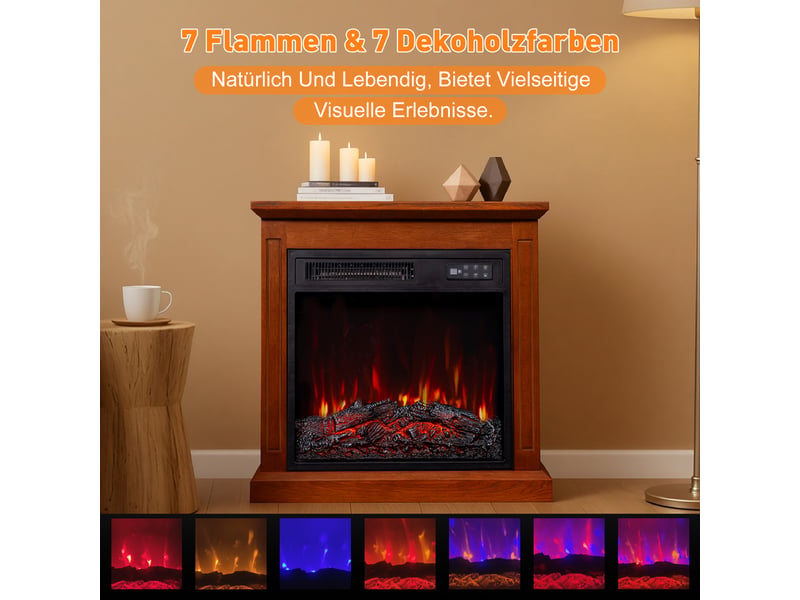 Homavo 18'' cheminée électrique, flamme 3d, télécommande, minuterie, sécutité surchauffe, meuble brun inclus - Conforama D