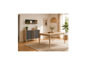 Salle à manger complète malmo avec table 160 cm, buffet haut et étagère murale – chêne clair et gris