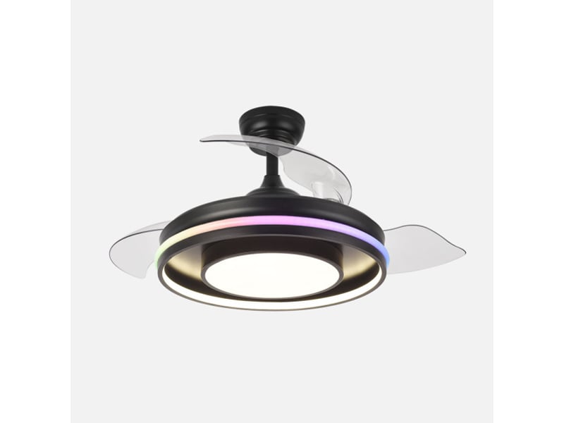  Fabrilamp pitufo plafonnier ventilateur led 57 w, 3990 lm, rgb, moteur dc, 3 pales rétractables, ø 107 cm, noir 242891388 - Conforama E