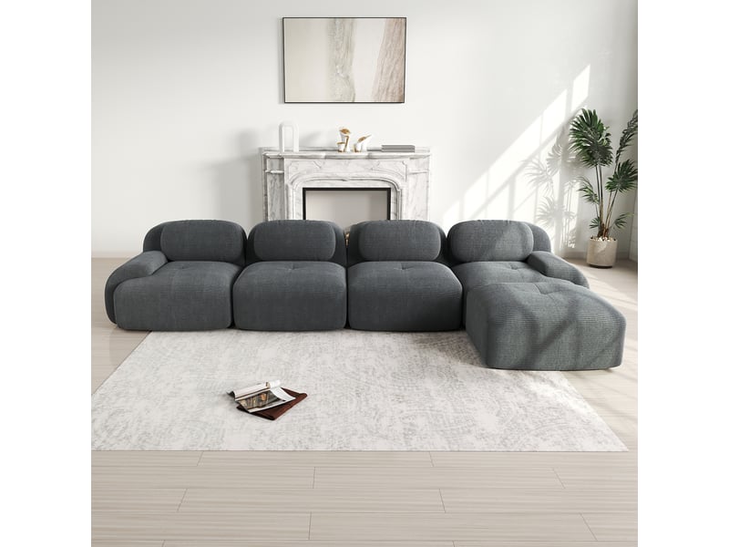  Canapé d'angle 4 places en velours côtelé gris, modulable sans montage pour salon et bureau  - Conforama B