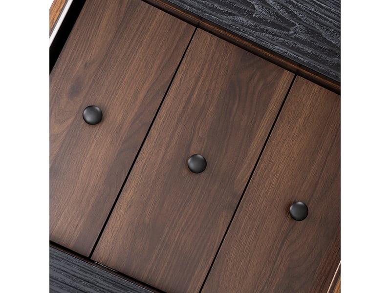  Buffet 117,5x40x80 cm noir et bois, mdf et panneaux de particules, 2 portes coulissantes et 3 tiroirs  - Conforama E
