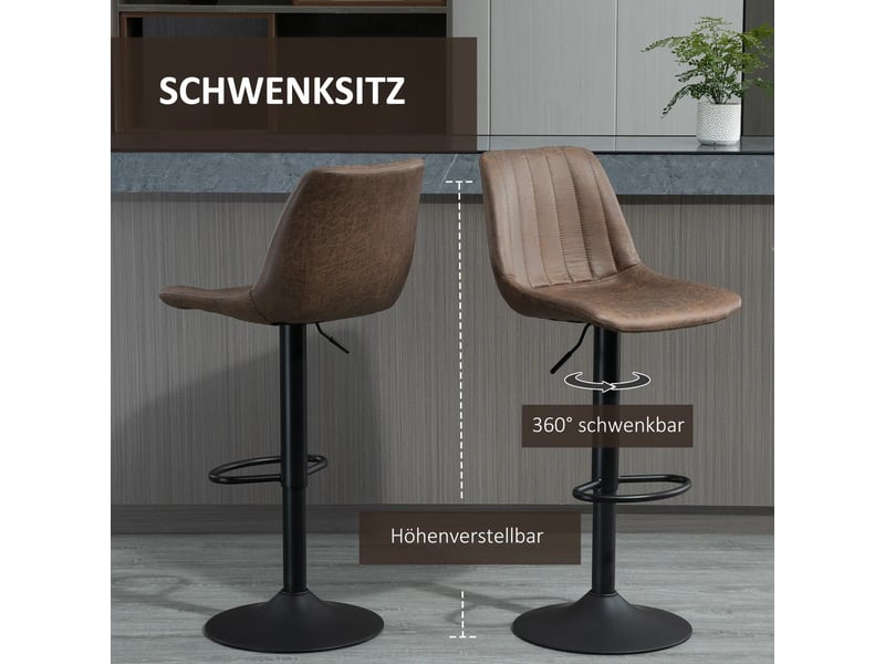  Tabourets de bar lot de 2 réglables - lpospi - dossier haut, repose-pieds, microfibre marron 43 × 46,5 × 89-110 cm  - Conforama E