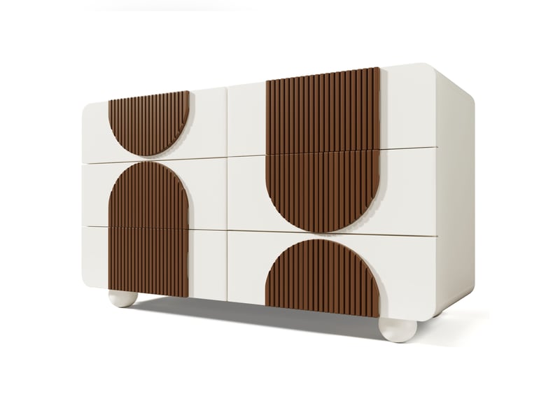 Buffet blanc 6 tiroirs meuble rangement moderne mdf bois massif design courbé 121x71x41 cm - Conforama A