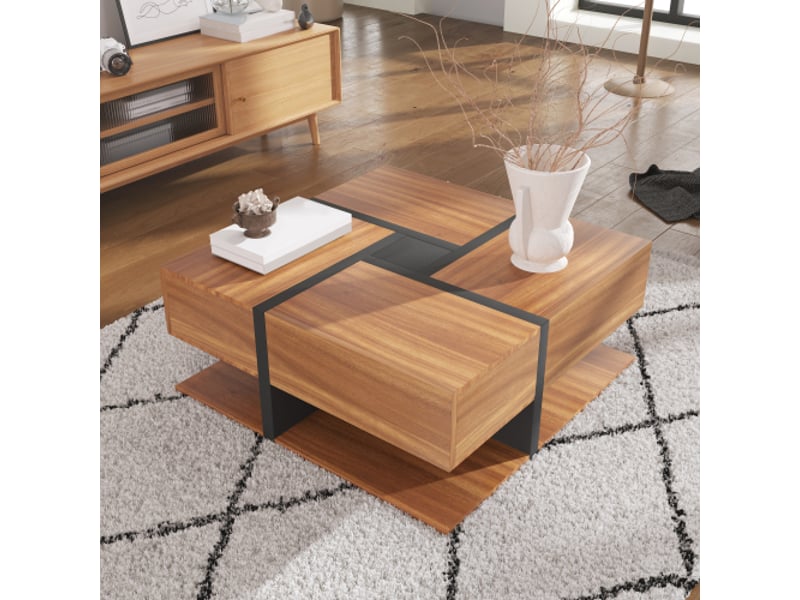 Table basse 4 tiroirs – coloris unique, design épuré, rangement en dessous, 78 × 78 × 36 cm - Conforama E