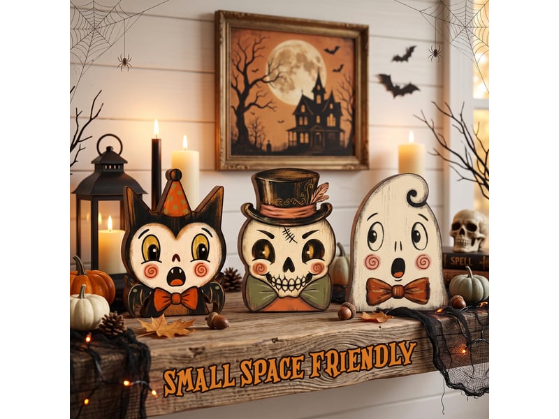  Décoration murale en bois halloween, panneau décoratif – fantôme, chauve-souris et squelette, pour intérieur  - Conforama C