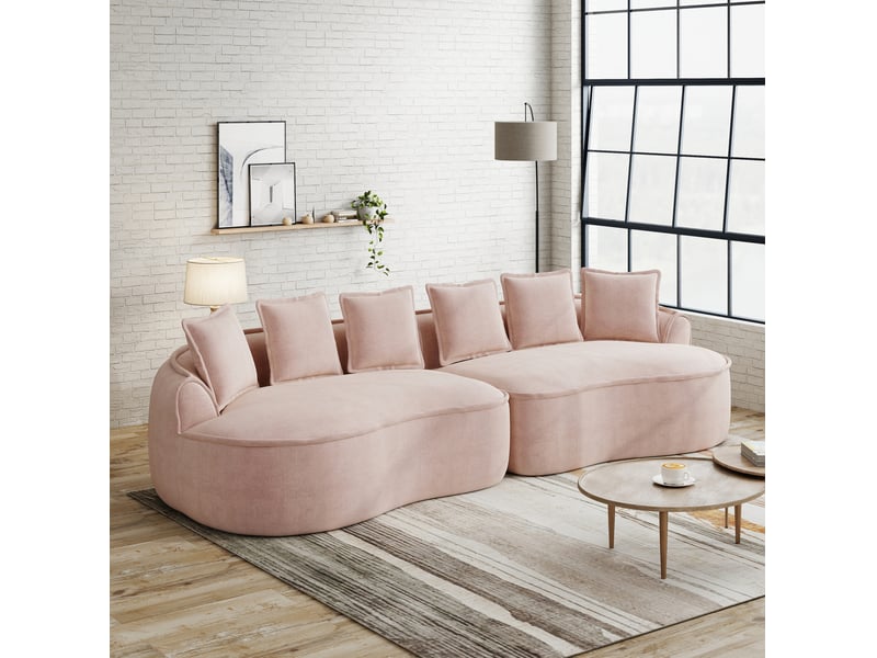  Canapé droit modulaire sans cadre 4 pl, 320x114x67cm, tissu chenille rose, forme nuage, assise en mousse 32d, pour le salon  - Conforama E