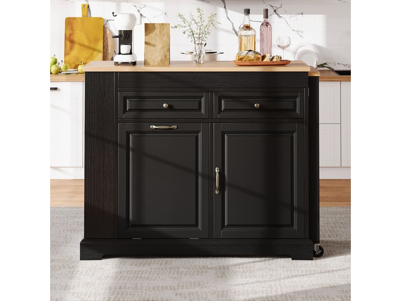  Desserte de cuisine extensible mobile avec 2 tiroirs, compartiment poubelle et étagères, 112 × 45 × 92 cm  - Conforama D