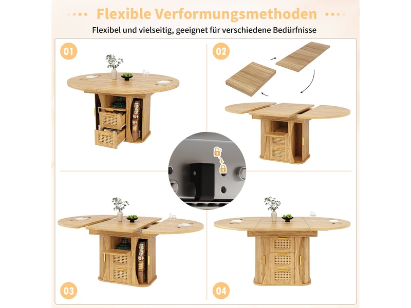  Table de salle à manger extensible,118-158x118x77.1 cm,mdf,coloris bois naturel  - Conforama D