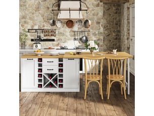 Îlot de cuisine rotatif blancnoir 120–223 cm, range-bouteilles amovible, porte-poubelle, étagères snack