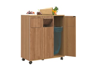 Armoire de tri des déchets modenvie 3 compartiments sur roulettes aspect chêne mdf naturel 69,3 x 35 x 80,3 cm