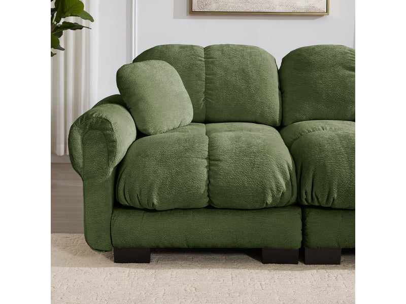  Canapé modulable 3 places 260 cm canapé droit en tissu chenille avec 2 pouf mobile, design matelassé, coussins épais, dossier ergonomique, vert Seren Glow - Conforama E