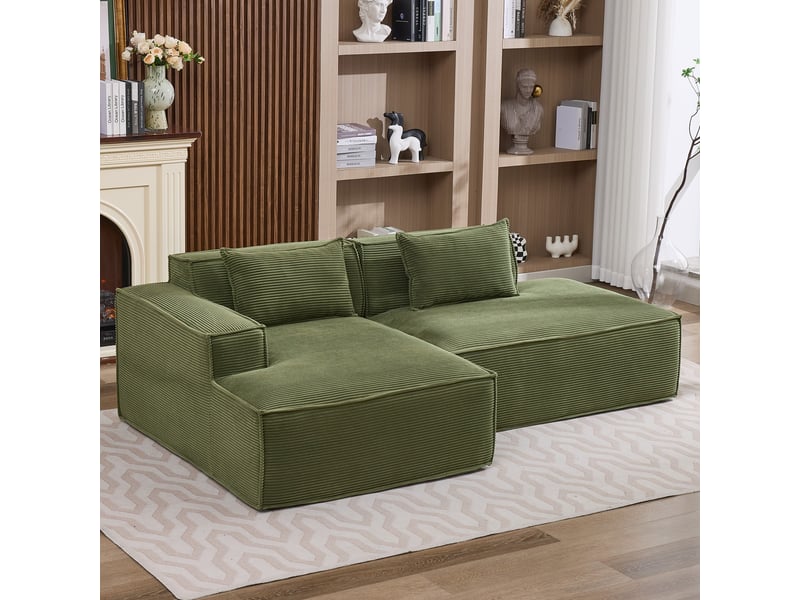 Canapé modulable droit 2pl 233x129x70 cm avec coussins, confortable et moderne, meuble de salon, polyester, couleur vert  - Conforama B