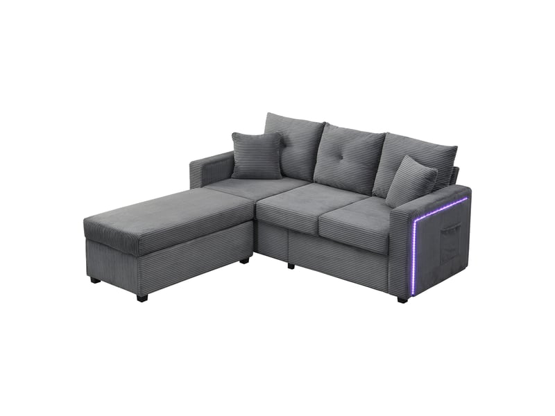  Canapé 3 places avec pouf gris antique - canapé d'angle modulable en velours côtelé avec led  - Conforama A