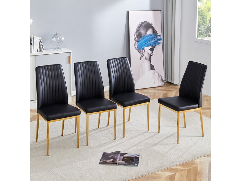  Set de 4 chaises 43x42,5x92,5 cm de salle à manger en cuir pu noir avec pieds métalliques dorés, dossier ergonomique  - Conforama B