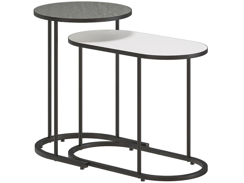  Lot de 2 tables basses gigognes, cadre en métal gris et blanc, tables d'appoint empilable style contemporain  - Conforama B