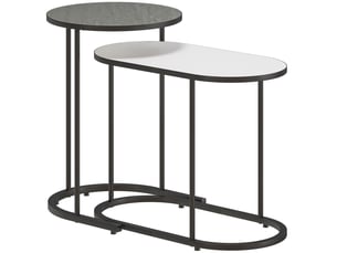 Lot de 2 tables basses gigognes, cadre en métal gris et blanc, tables d'appoint empilable style contemporain