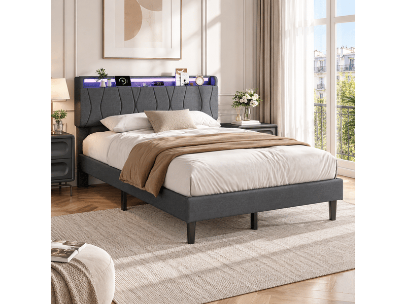 Lit 160x200 avec sommier ezssw coloris gris - Conforama B