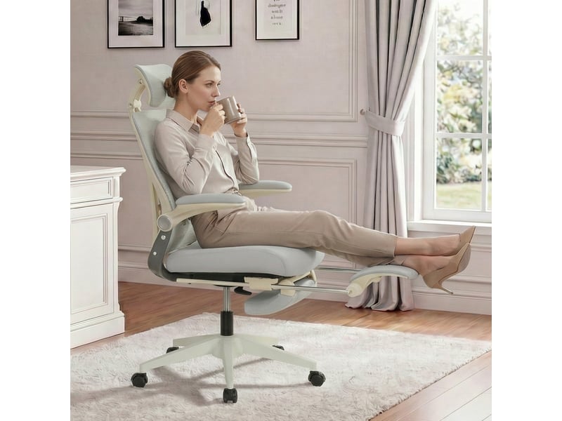  Chaise de bureau ergonomique inclinable avec appui-tête 3d - lpospi - accoudoirs rabattables, maille - gris  - Conforama B