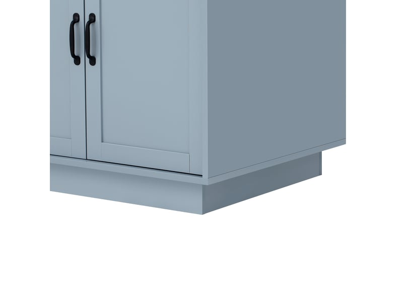  Îlot de cuisine sur roulettes et table extensible, avec éclairage led, prises usb et type-c, bleu, mdf  - Conforama E