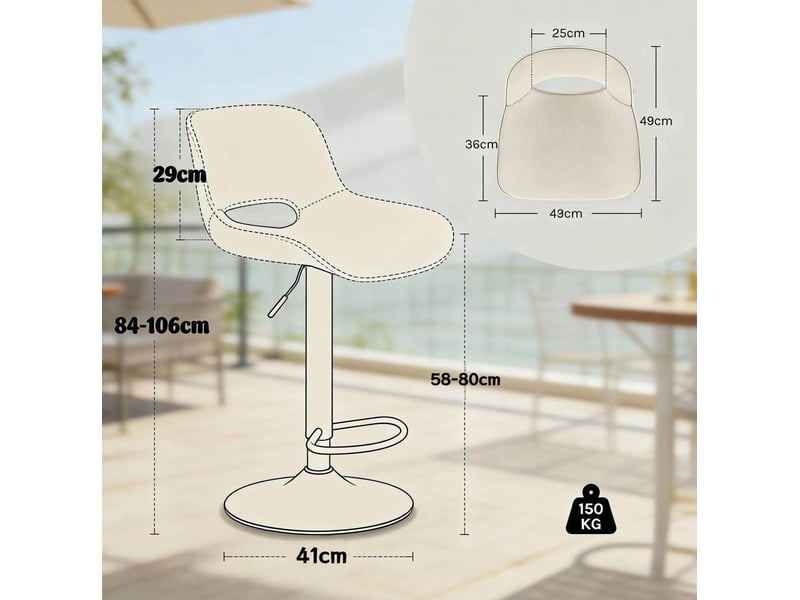  Tabouret de bar réglable et pivotant à 360° avec dossier et repose-pieds, lot de 2 en lin gris  - Conforama C