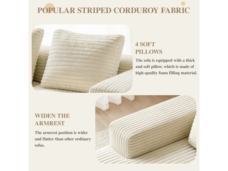 Canapé d'angle modulaire 4 places avec méridienne réversible sans montage, velours côtelé beige 261 × 171 × 58 cm - Conforama D