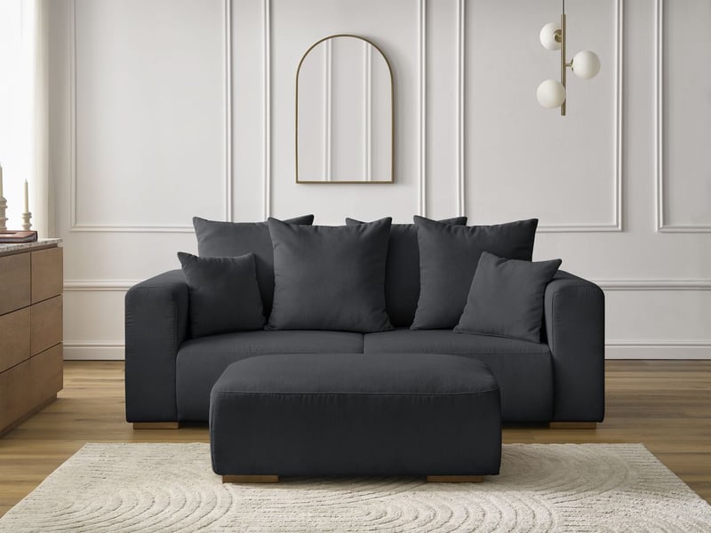  Bobochic canapé droit fixe 2 places sidonie velours côtelé avec pouf noir SIDONIE - Conforama D