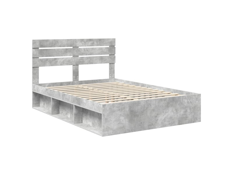  Lit double- lit adulte -  cadre de lit gris béton 150 x 200 cm pin massif  - Conforama C