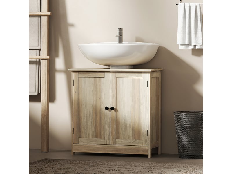  Meuble sous lavabo, meuble de salle de bain placard à 2 portes, étagère réglable, anti-humidité, 60 x 30 x 60 cm, gris  - Conforama D